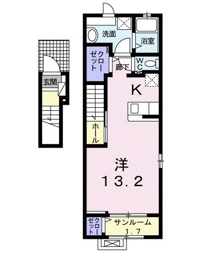 エクセラン(ワンルーム/2階)の間取り写真