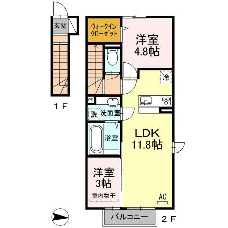 D-ROOM泉台A棟(2LDK/2階)の間取り写真