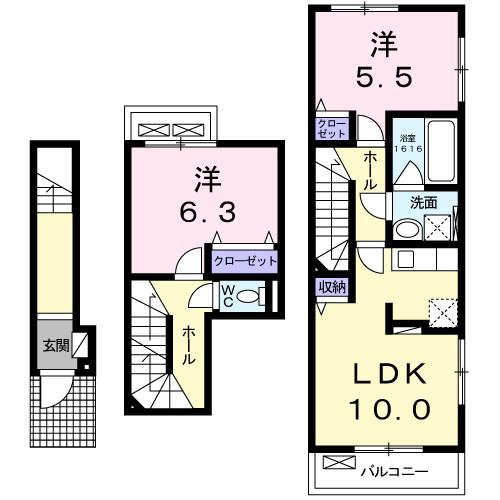 サージェ林 Ⅰ・A(2LDK/2階)の間取り写真