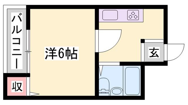 ジュネス鴨池I(1K/2階)の間取り写真