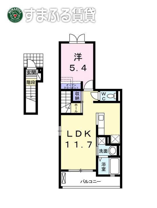 プラシード(1LDK/2階)の間取り写真