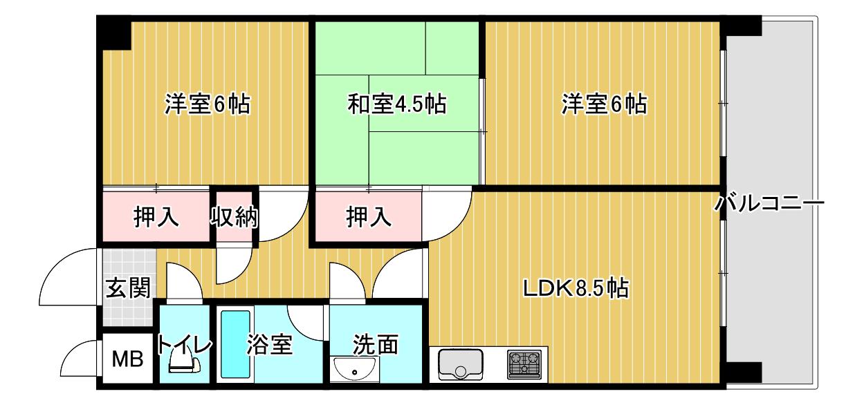 ファミール徳常(3LDK/4階)の間取り写真