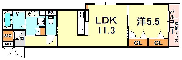 ルミエール住吉本町(1LDK/3階)の間取り写真