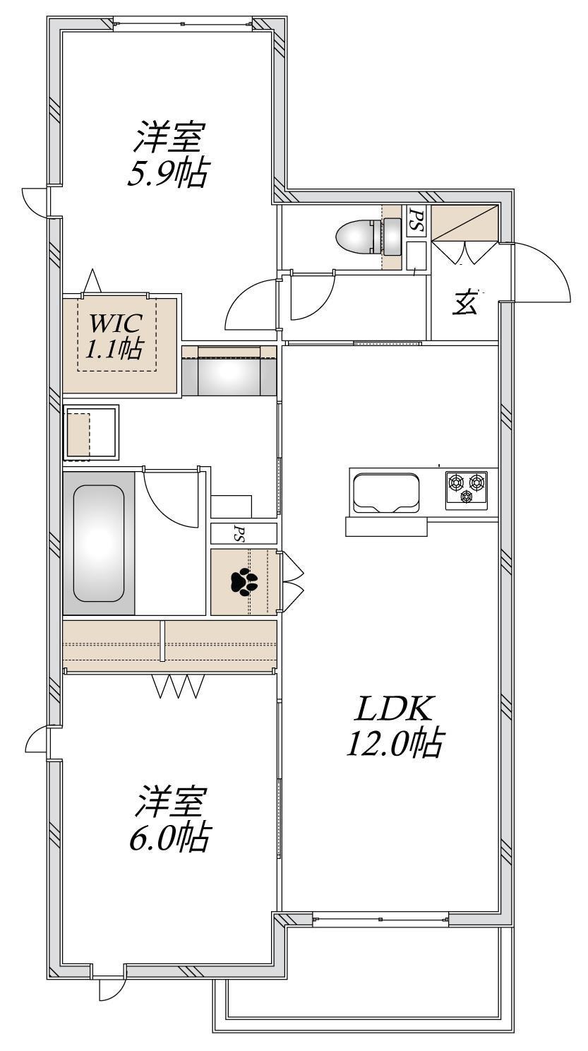 ブルーメ夙川(2LDK/2階)の間取り写真