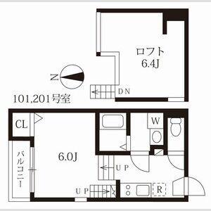 ハーモニーテラス姫宮町(1K/2階)の間取り写真