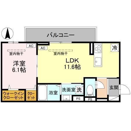ユイエーム伊勢崎(1LDK/3階)の間取り写真