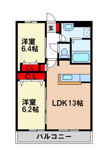 WINDSOR CASTLE夜須III番館(2LDK/2階)の間取り写真