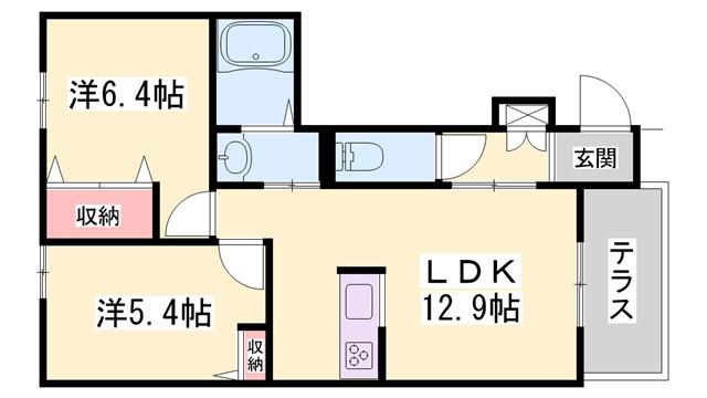 PISO MARIO A棟(2LDK/1階)の間取り写真