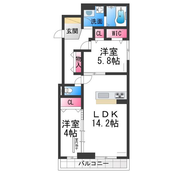 ディーレガシー中百舌鳥(2LDK/3階)の間取り写真