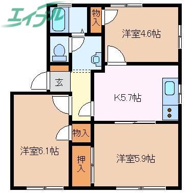 笹川ロッジ B(3K/1階)の間取り写真