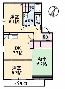 リッシュ伊藤C棟(3DK/2階)の間取り写真