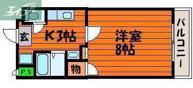 ルナ国体町(1K/4階)の間取り写真