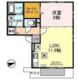 ラフィーネ林2(1LDK/1階)の間取り写真