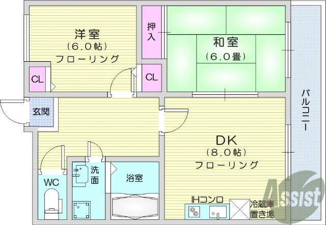 プレバンス・アイ(2DK/6階)の間取り写真