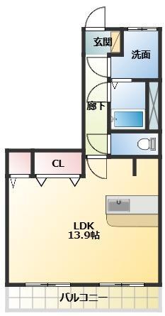 向田町リフォーム済ワンルーム(2DK/2階)の間取り写真