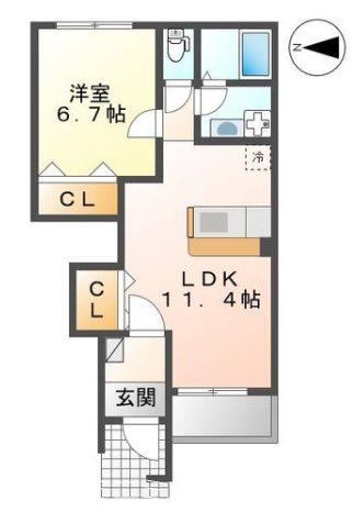 サンシャイン肥後(1LDK/1階)の間取り写真