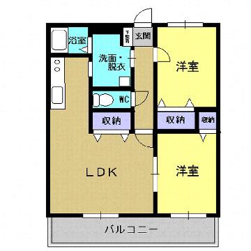 セレブウイング内田(2LDK/1階)の間取り写真
