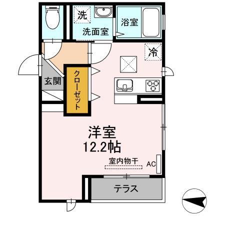 ツインテラスXI(ワンルーム/1階)の間取り写真