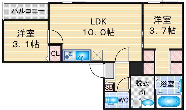 ILUSION桜本町(2LDK/3階)の間取り写真