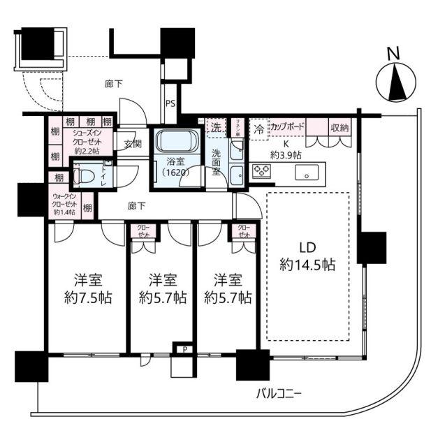 HARUMI FLAG SUN VILLAGE T棟(3LDK/28階)の間取り写真