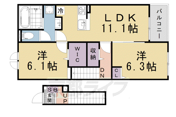 ヒカルサ仰木の里I(2LDK/1階)の間取り写真