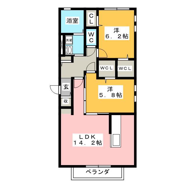 パルオン A(2LDK/2階)の間取り写真