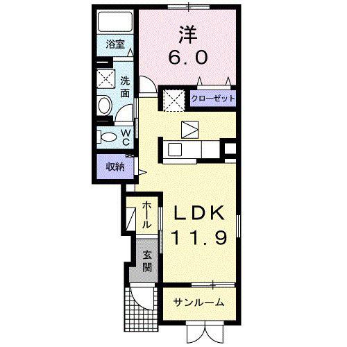 フレ・ヴァン(1LDK/1階)の間取り写真