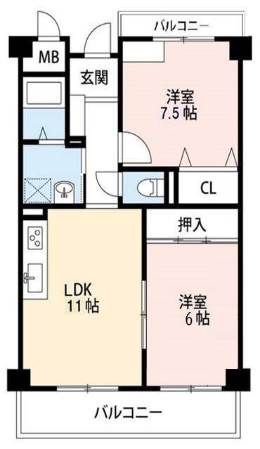 エガミス山坂(2LDK/1階)の間取り写真