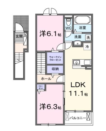 アウロ一ラ・新田A(2LDK/2階)の間取り写真
