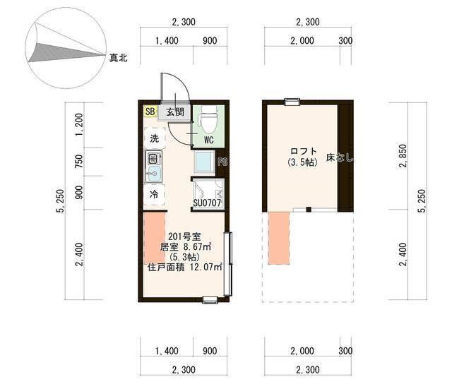 STUDIO24 階段下物置 独洗 IOT 100有(ワンルーム/2階)の間取り写真
