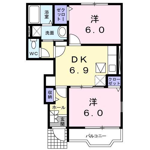 シャンド・ベルB(2DK/1階)の間取り写真