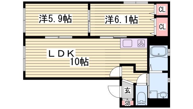 シャーメゾン桜 A棟(2LDK/2階)の間取り写真