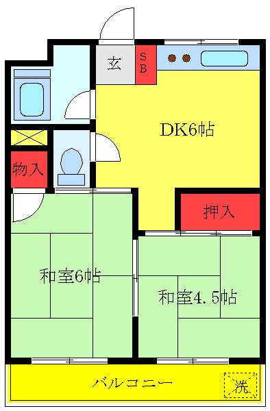 須賀ハイツ(2DK/2階)の間取り写真
