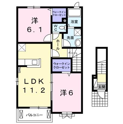シュシュメゾン ぴあの(2LDK/2階)の間取り写真