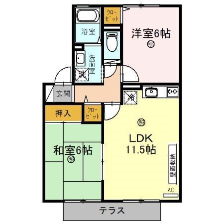 サンハイムヴィレッジ(2LDK/1階)の間取り写真