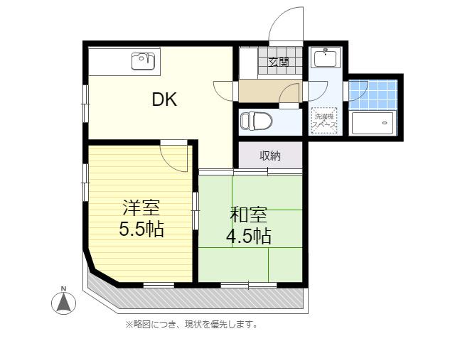 ルシェール石田(2DK/1階)の間取り写真