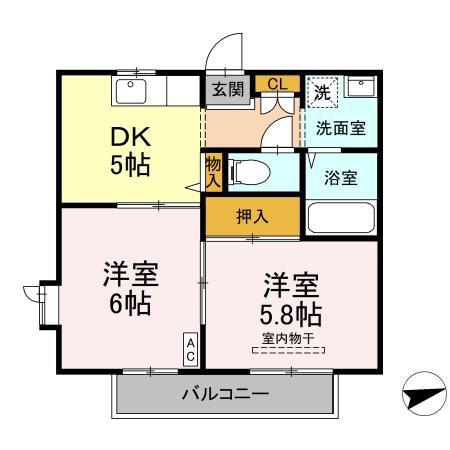 ヒルサイドテラスA(2DK/2階)の間取り写真