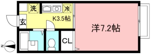 ウッド・ツー(1K/1階)の間取り写真
