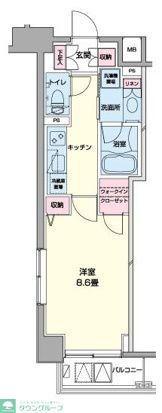 プライムアーバン日本橋浜町(1K/2階)の間取り写真