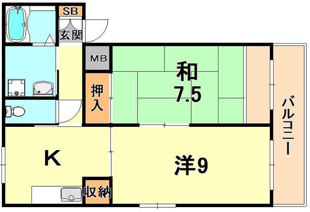 シャルマン岩屋(2K/3階)の間取り写真