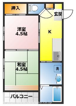 アメニティヒルズ A棟(2K/2階)の間取り写真