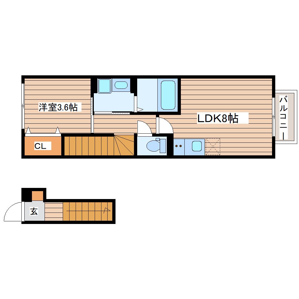 PREMORY北仙台(1LDK/2階)の間取り写真