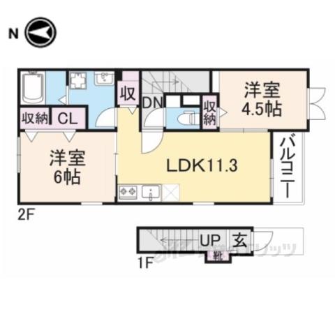 パークサイドエックスⅣ(2LDK/2階)の間取り写真