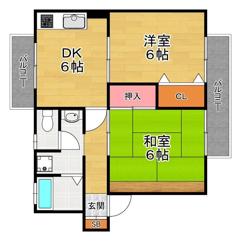 クレール津田(2DK/2階)の間取り写真