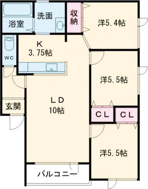 カーサコート(3LDK/2階)の間取り写真