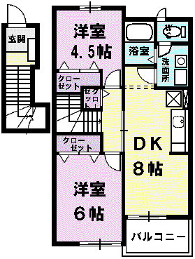 ミーテK・E(2DK/2階)の間取り写真