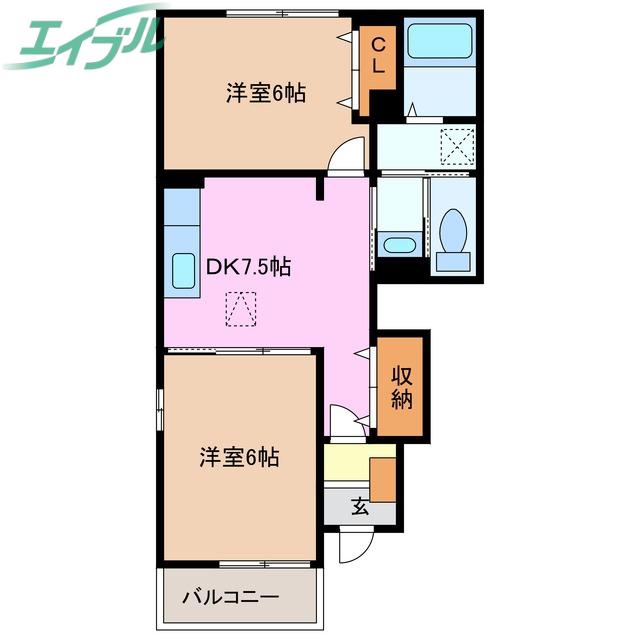 アイ・メゾンB(2DK/1階)の間取り写真