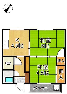 シャトー城野(2K/1階)の間取り写真