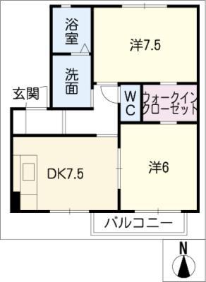 ラ・メール E棟(2DK/1階)の間取り写真