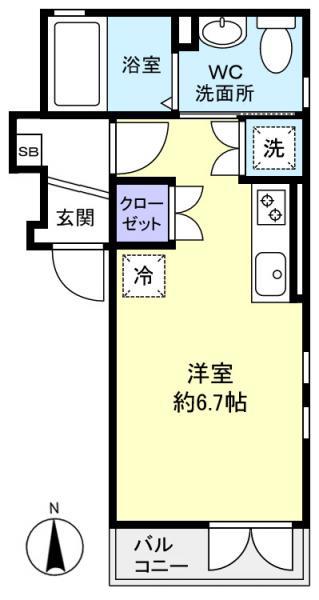 サンボナール(ワンルーム/2階)の間取り写真